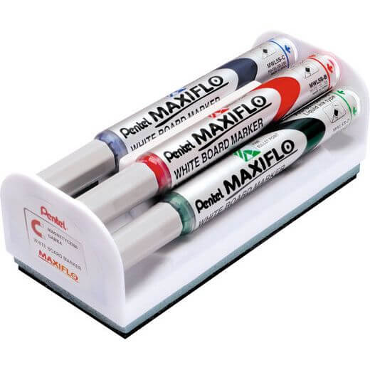 Set Maxiflo pentru tabla, format din 4 markere asortate + burete magnetic Set Maxiflo pentru tabla, format din 4 markere asortate + burete magnetic